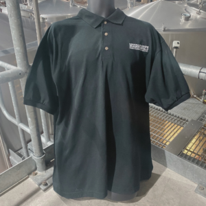 Moorhouse's Black Short Sleeve Polo Shirt with 3 brown button detail and Moorhouse's logo on left chest.